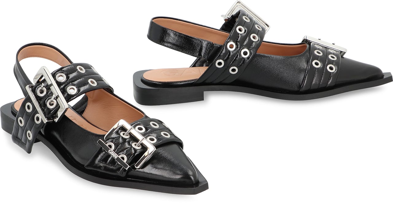 Ganni Feminine Buckle faux leather slingback pumps Zwart