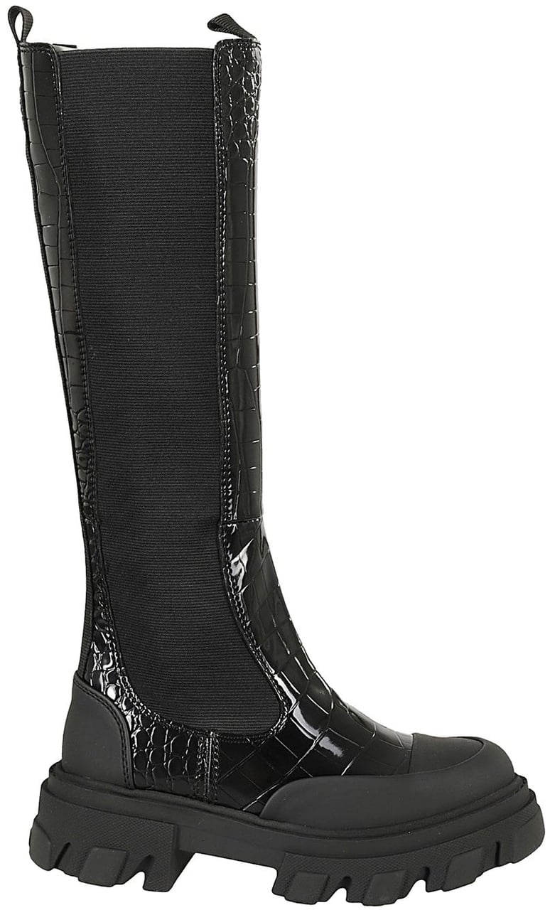Ganni GANNI Cleated High Croc Embossed Chelsea Boots Zwart