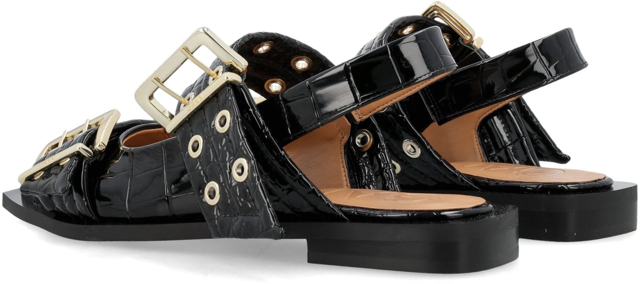 Ganni Buckle Ballerina Nero Zwart
