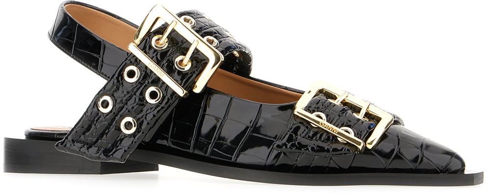Ganni Ganni Black synthetic leather Feminine Buckle ballerinas Zwart