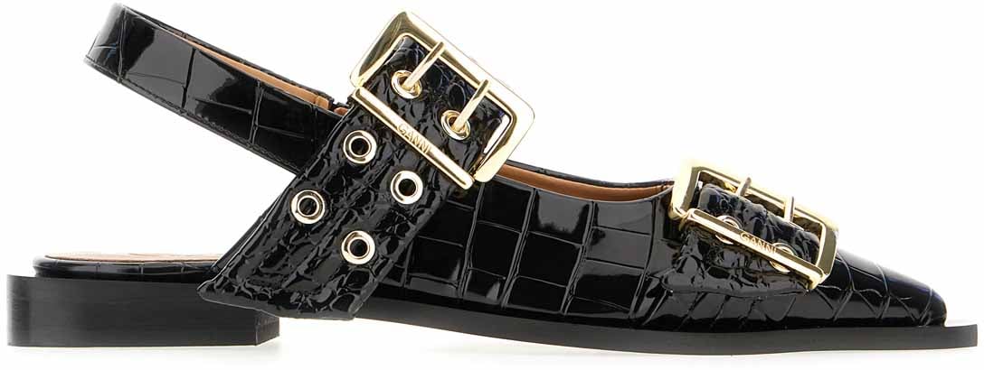 Ganni Ganni Black synthetic leather Feminine Buckle ballerinas Zwart