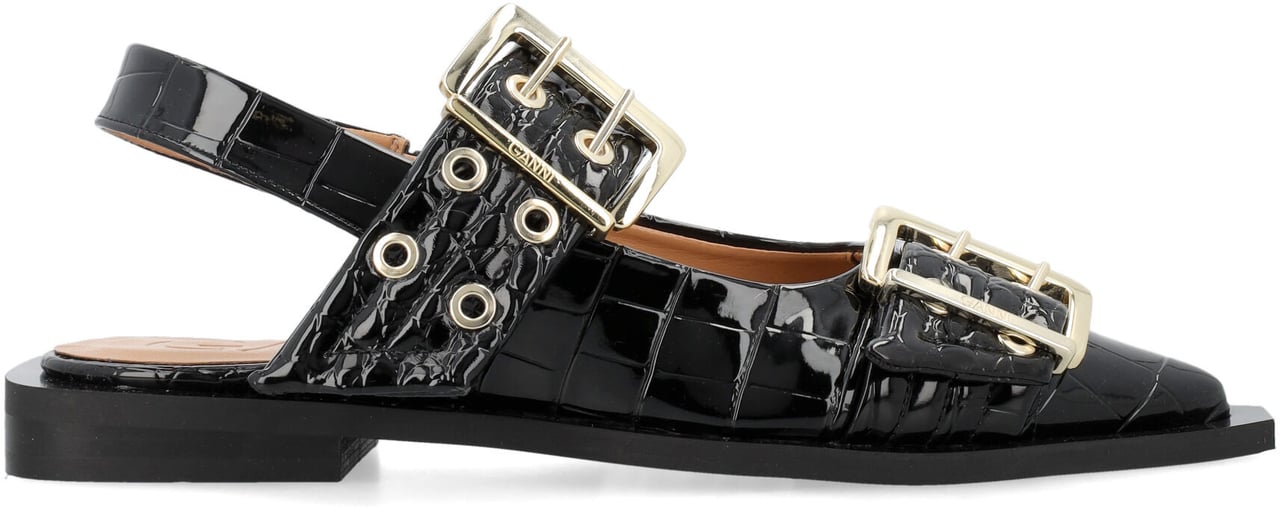 Ganni Buckle Ballerina Nero Zwart
