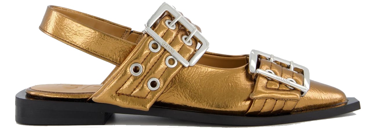 Ganni Dames Chunky Buckle Ballerina Brons Metallic