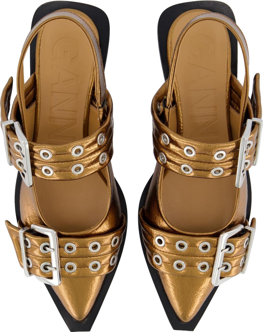 Ganni Dames Chunky Buckle Ballerina Brons Metallic