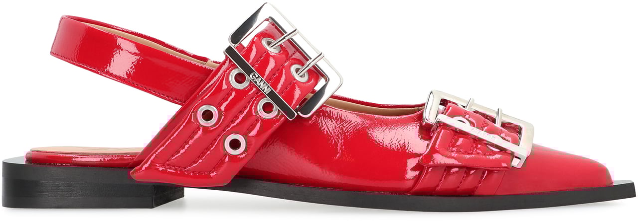 Ganni Feminine Buckle faux leather slingback pumps Rood