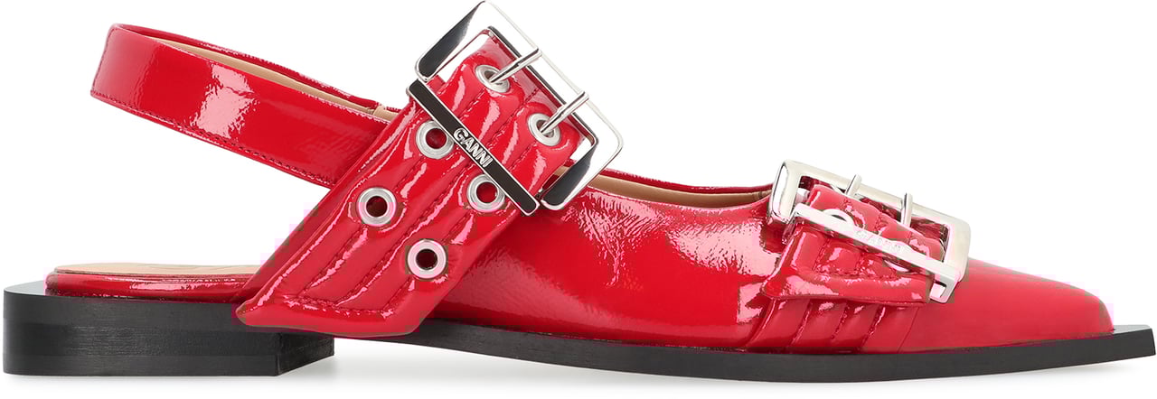 Ganni Feminine Buckle faux leather slingback pumps Rood