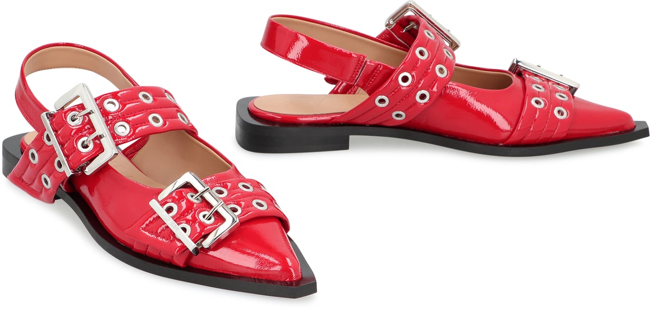 Ganni Feminine Buckle faux leather slingback pumps Rood