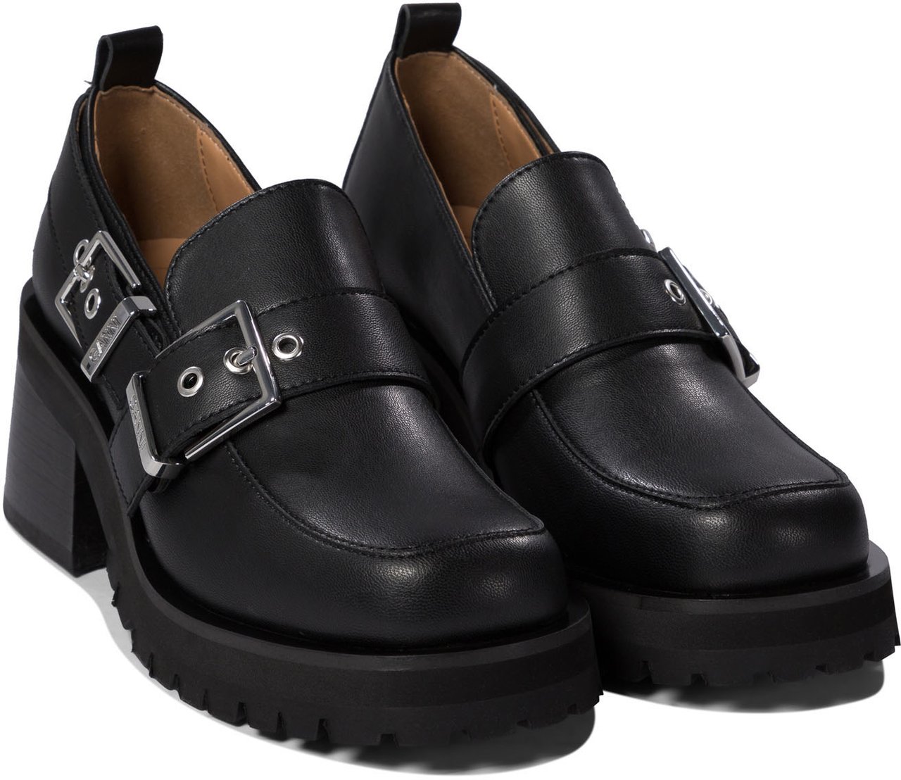 Ganni Loafers with platform and buckle Zwart