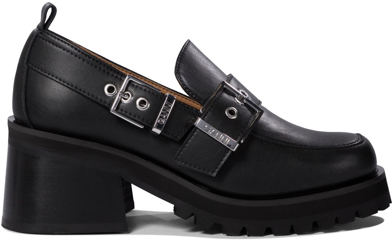 Ganni Loafers with platform and buckle Zwart
