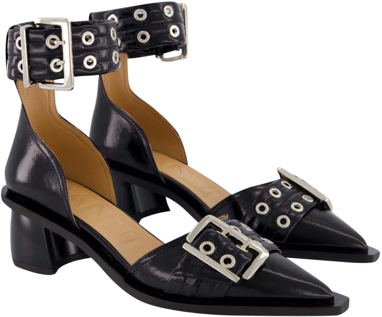 Ganni Dames Chunky Buckle Open Cut Zwart Zwart