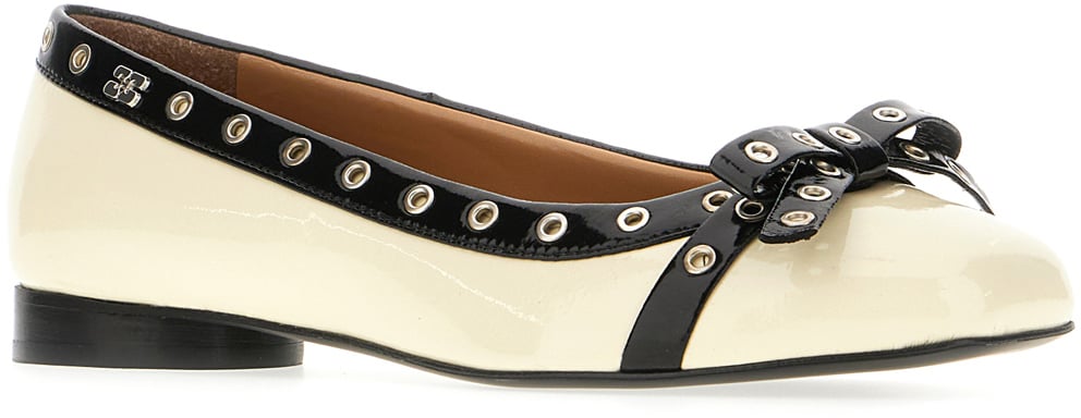 Ganni Ganni Ivory leather ballerinas Neutraal