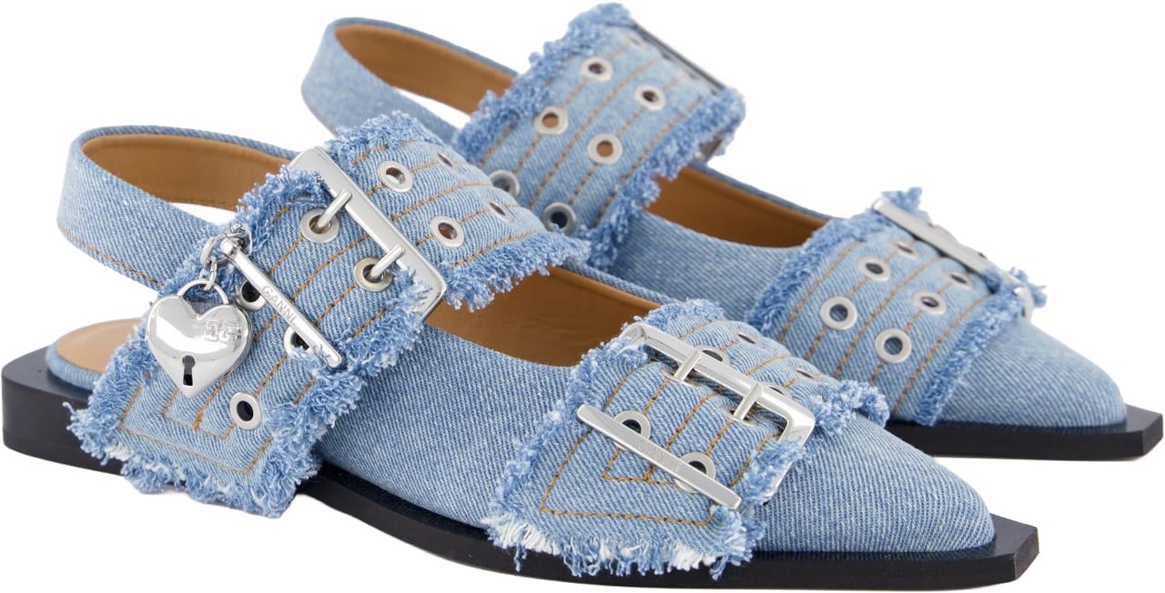 Ganni Dames Chunky Buckle Ballerina Blauw Blauw