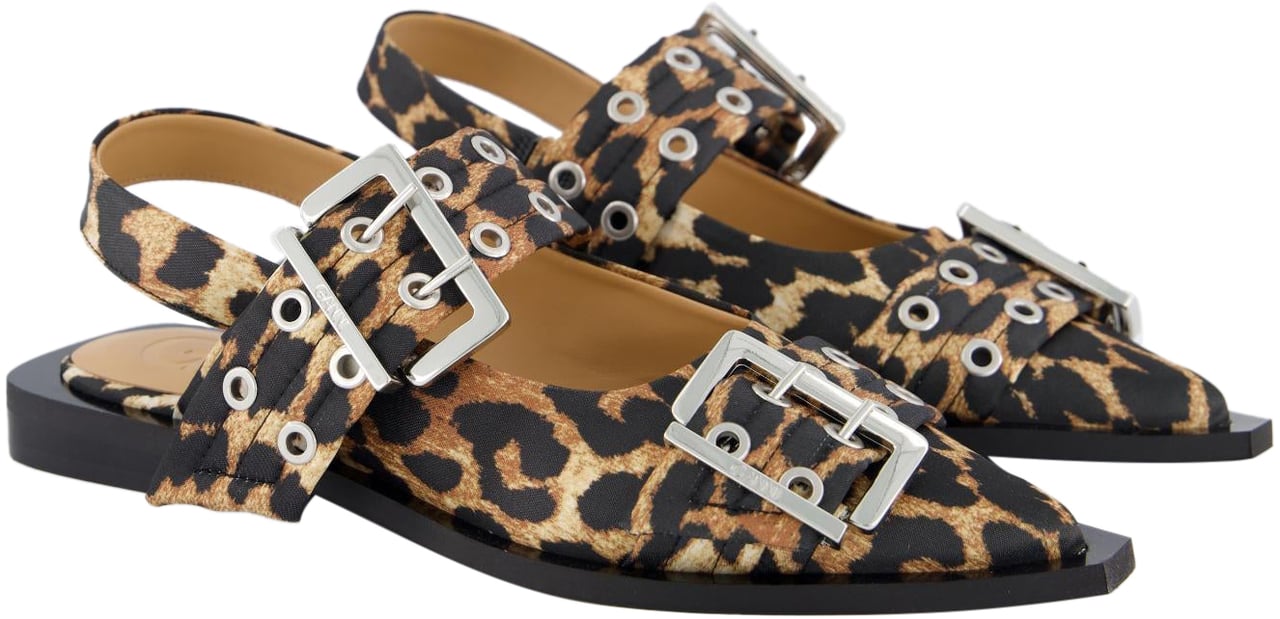 Ganni Dames Chunky Buckle Ballerina Beige Beige