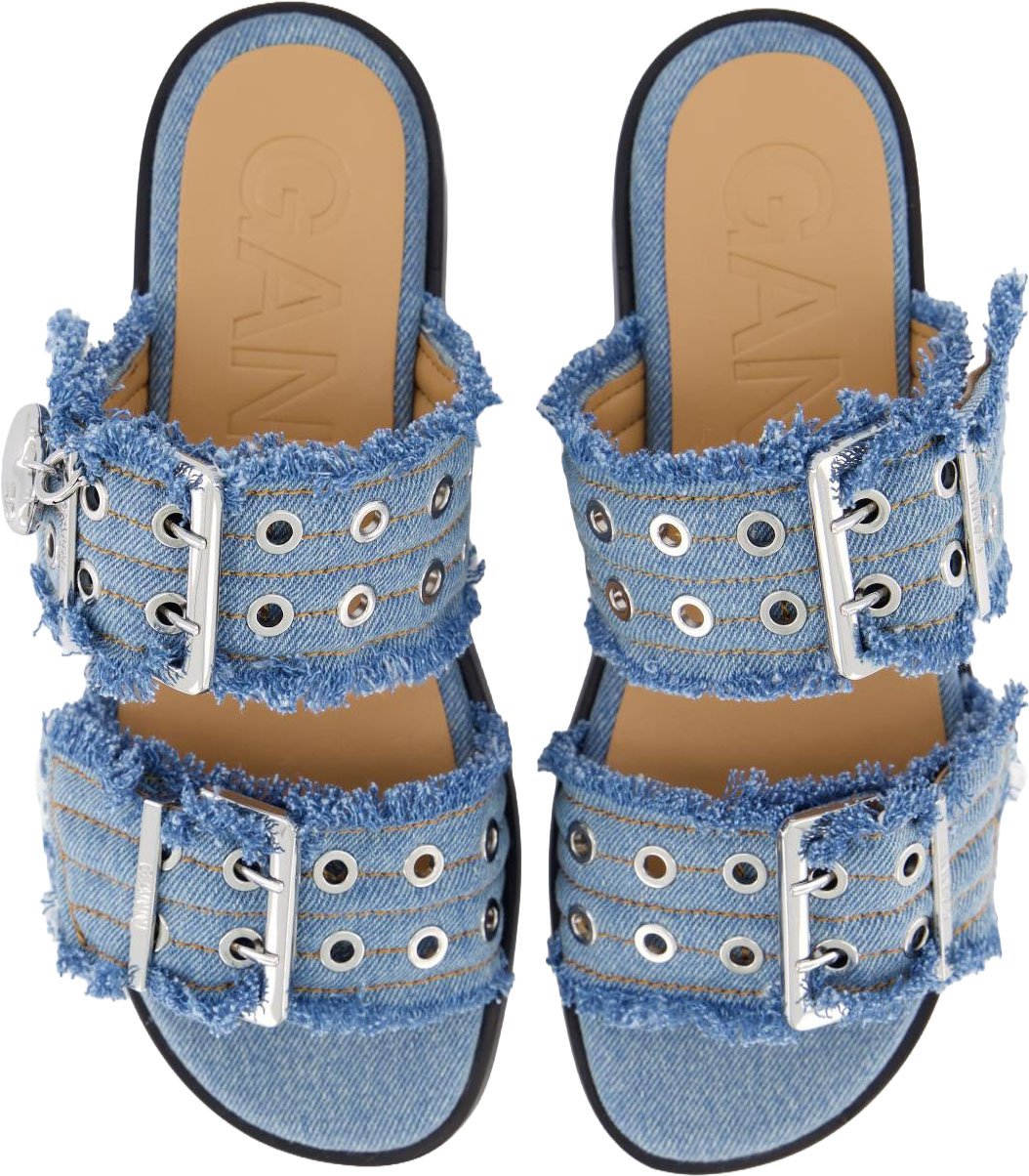 Ganni Dames Buckle Two-Strap Slipper Blauw Blauw