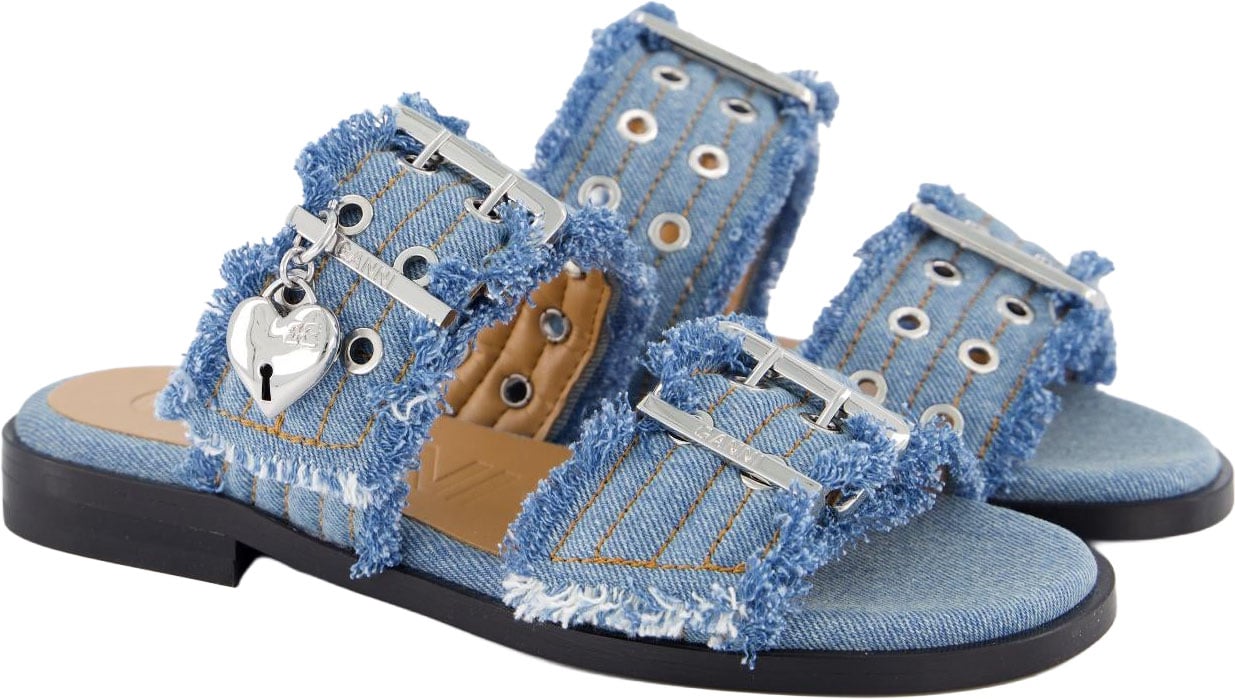 Ganni Dames Buckle Two-Strap Slipper Blauw Blauw
