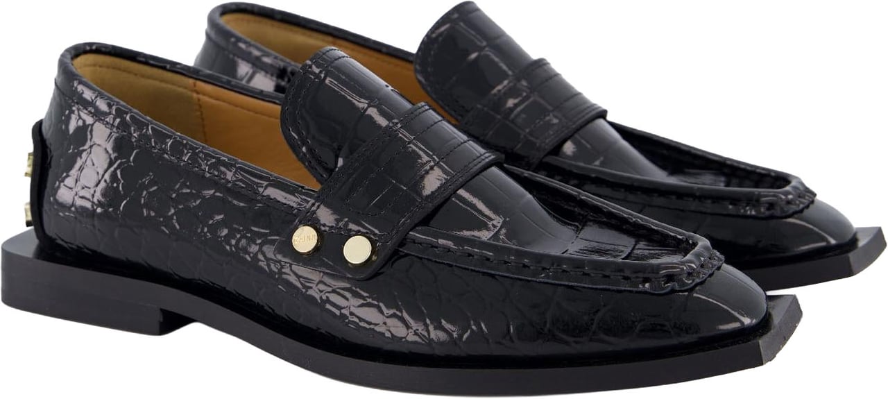 Ganni Dames Black Croco Loafers Zwart