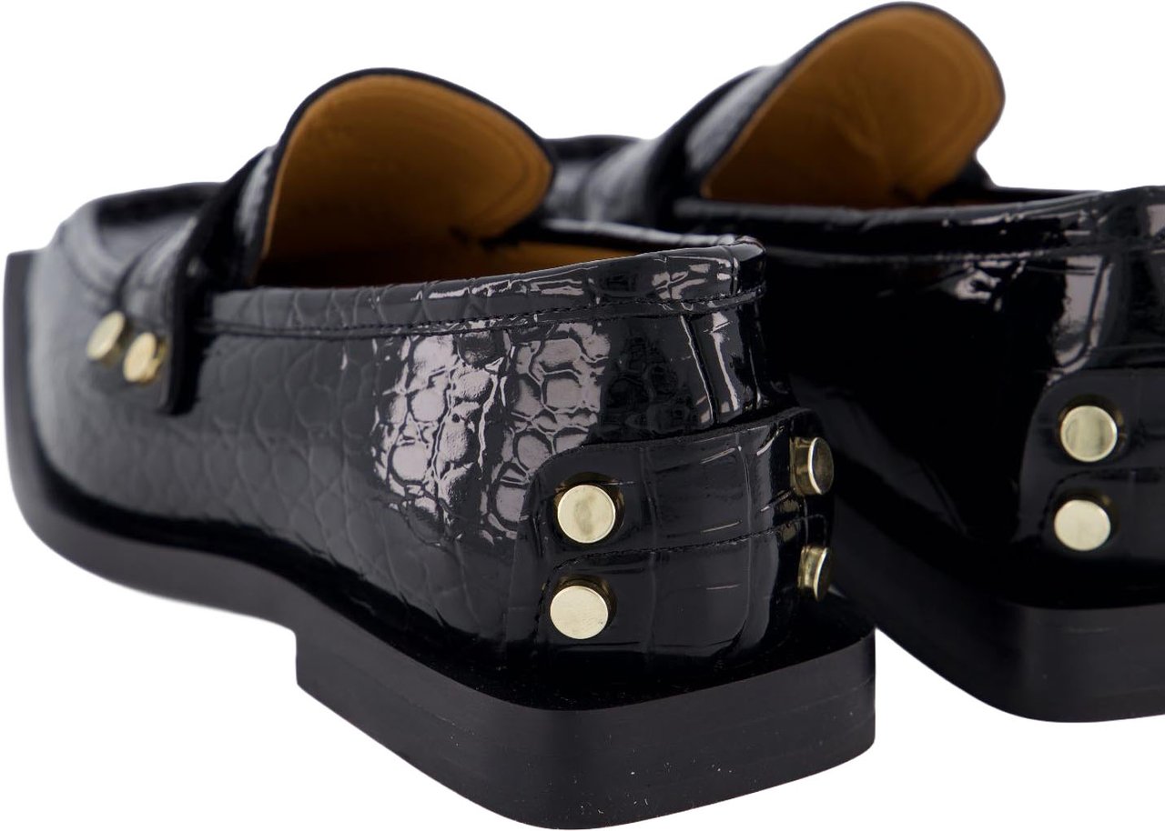Ganni Dames Black Croco Loafers Zwart