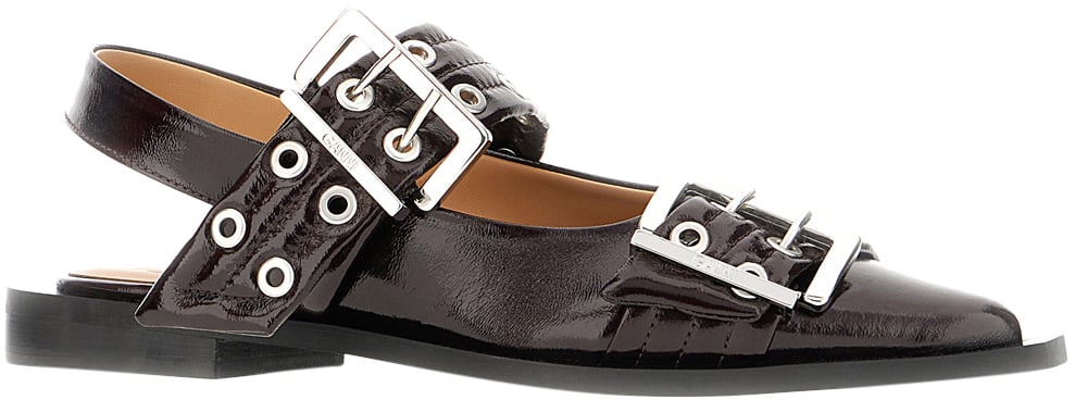Ganni Ganni Aubergine synthetic leather Feminine Buckle ballerinas Paars