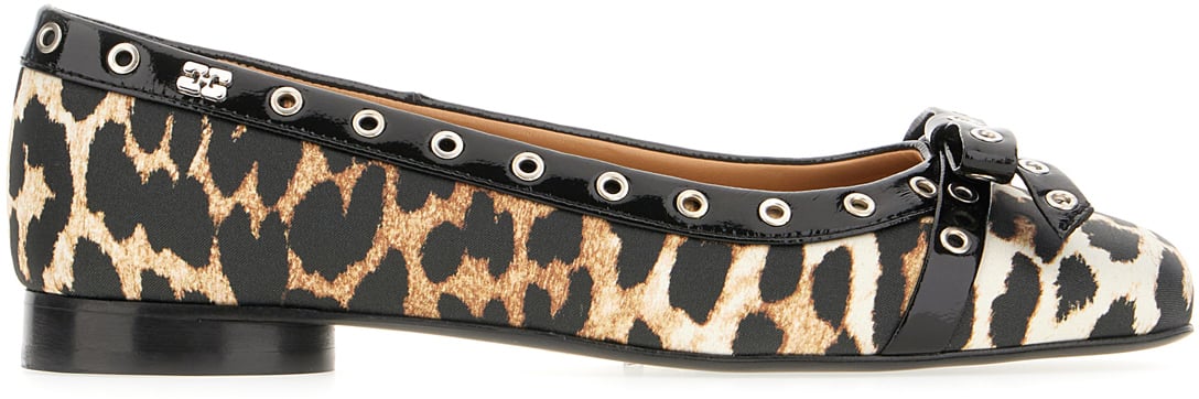 Ganni Ganni Printed fabric Eyelet Bow ballerinas Dierenprint