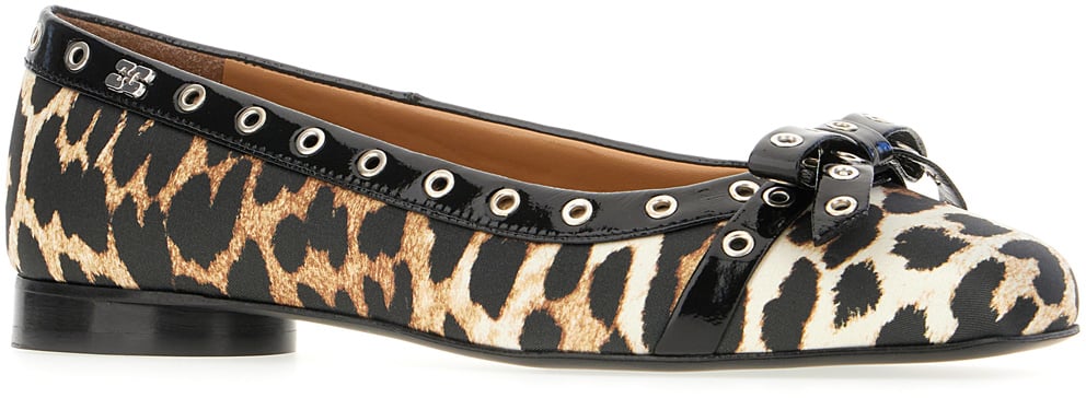 Ganni Ganni Printed fabric Eyelet Bow ballerinas Dierenprint
