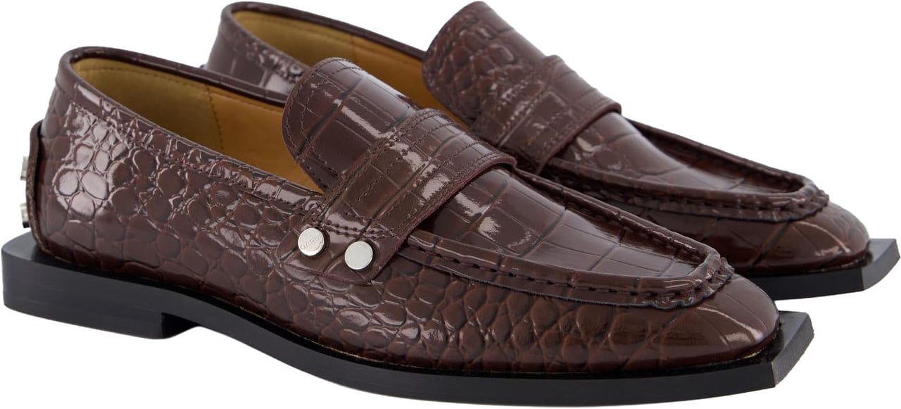 Ganni Dames Brown Croco Loafers Bruin