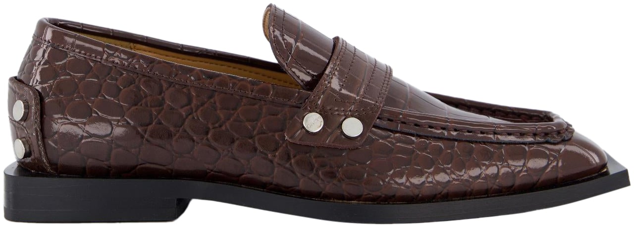 Ganni Dames Brown Croco Loafers Bruin