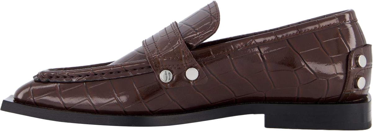 Ganni Dames Brown Croco Loafers Bruin