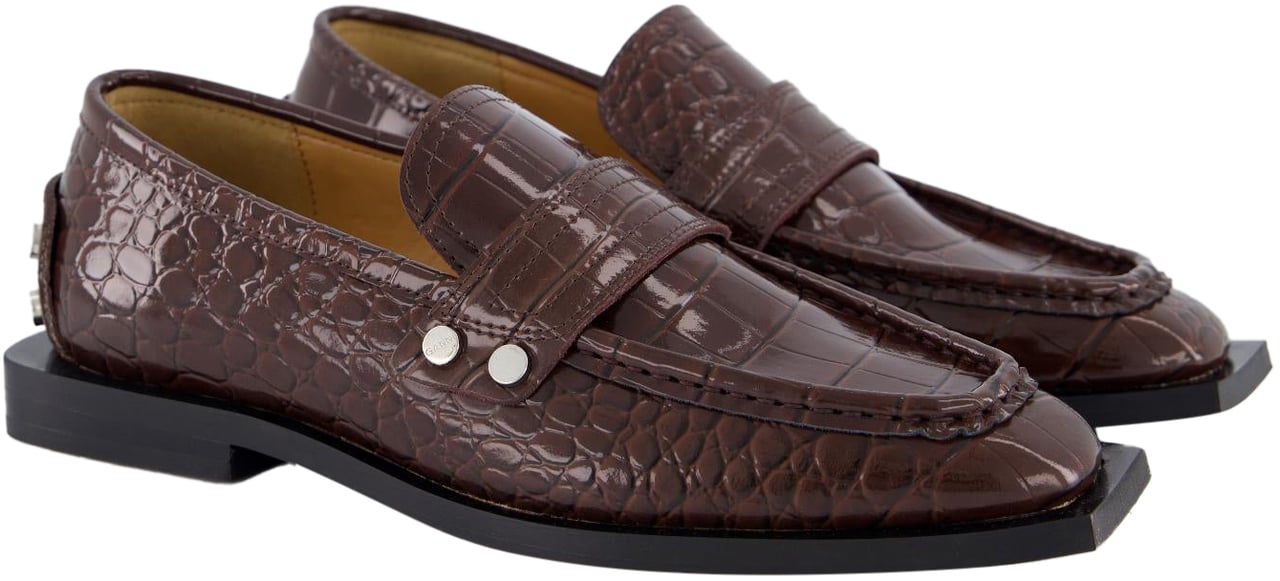 Ganni Dames Brown Croco Loafers Bruin
