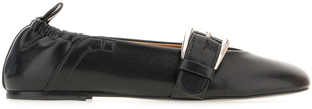 Ganni Ganni Black synthetic leather Buckle Strap ballerinas Zwart