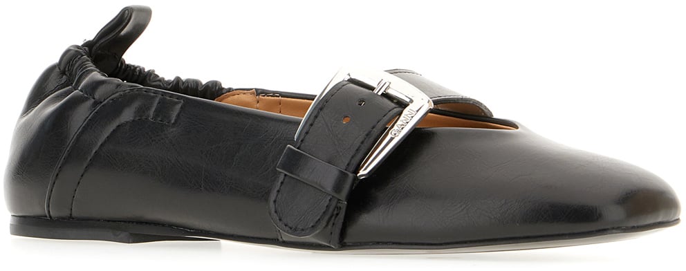 Ganni Ganni Black synthetic leather Buckle Strap ballerinas Zwart