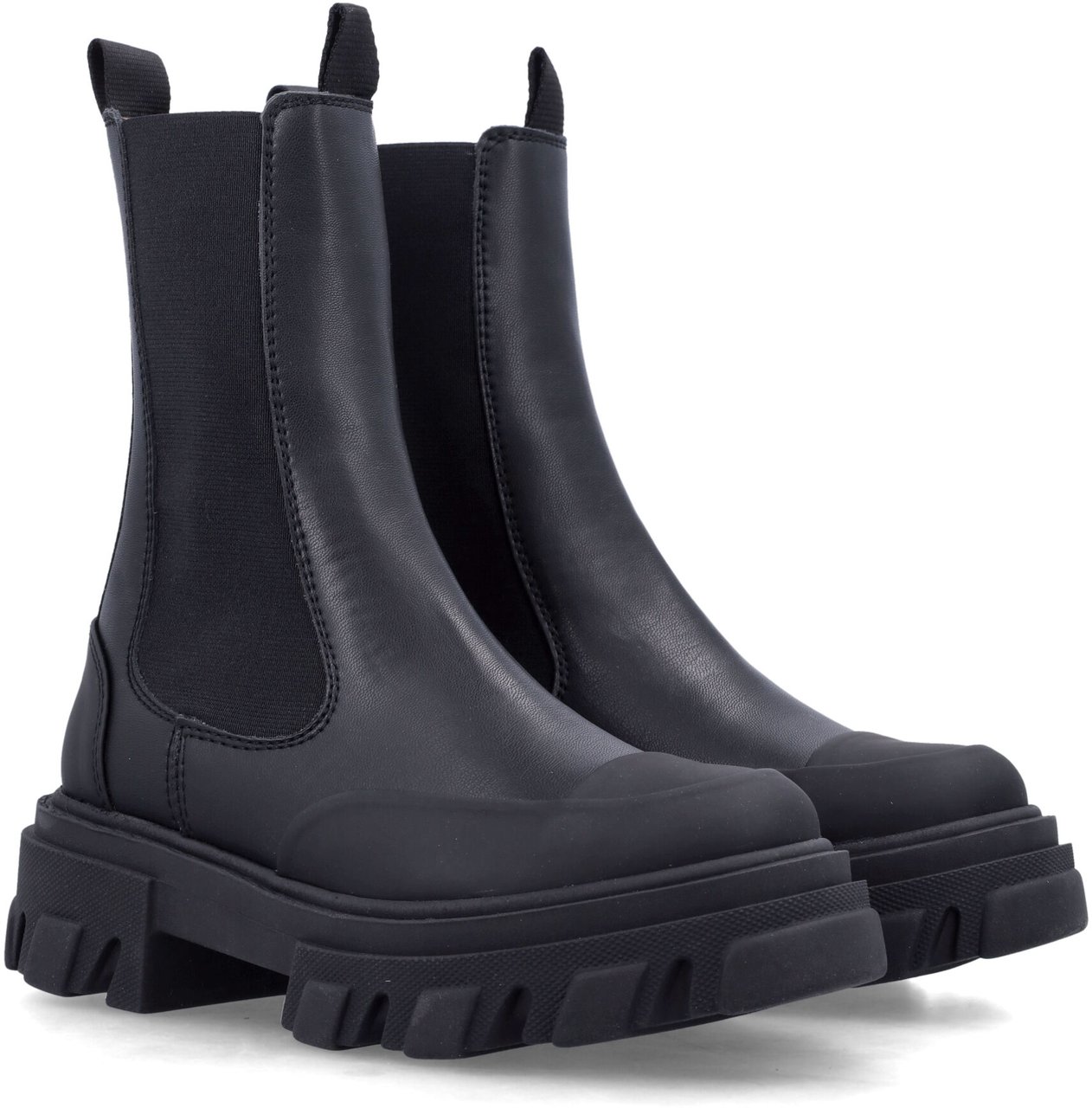 Ganni Cleated Mid Chealsea Boot Nero Zwart