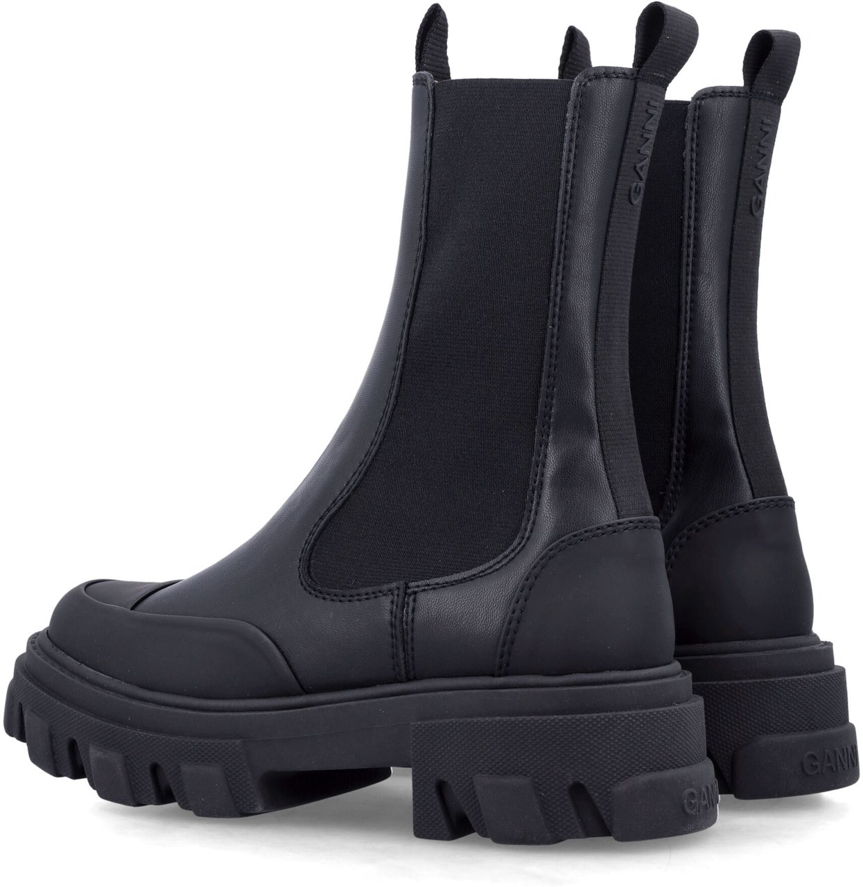 Ganni Cleated Mid Chealsea Boot Nero Zwart