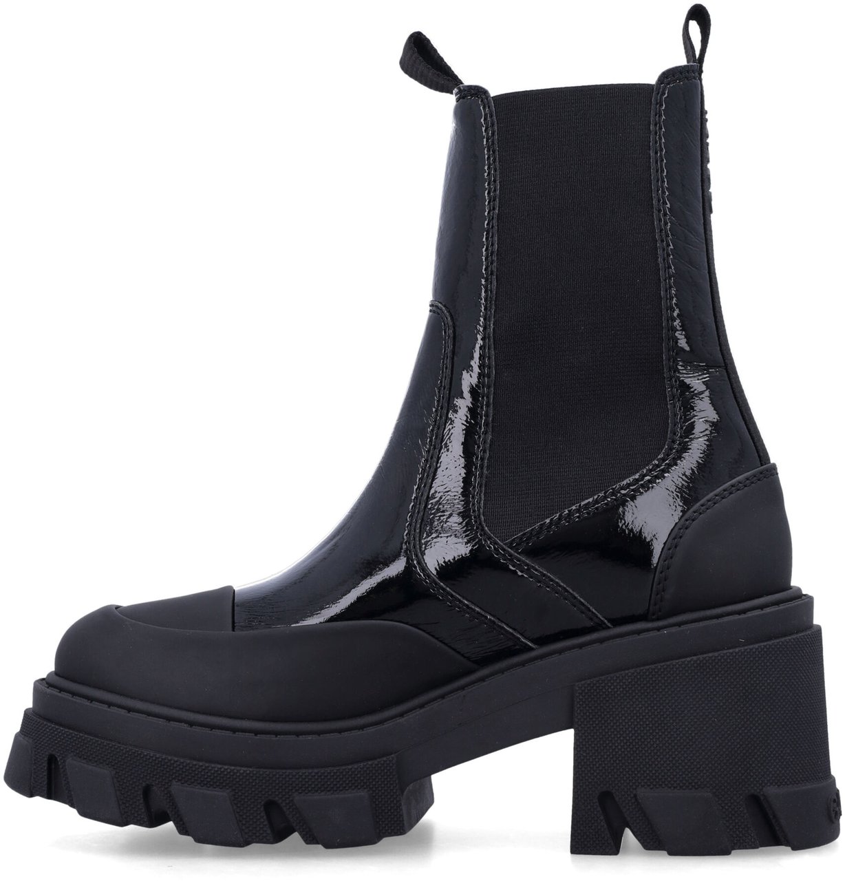 Ganni Cleated Heeled Mid Chelsea Boot Nero Zwart