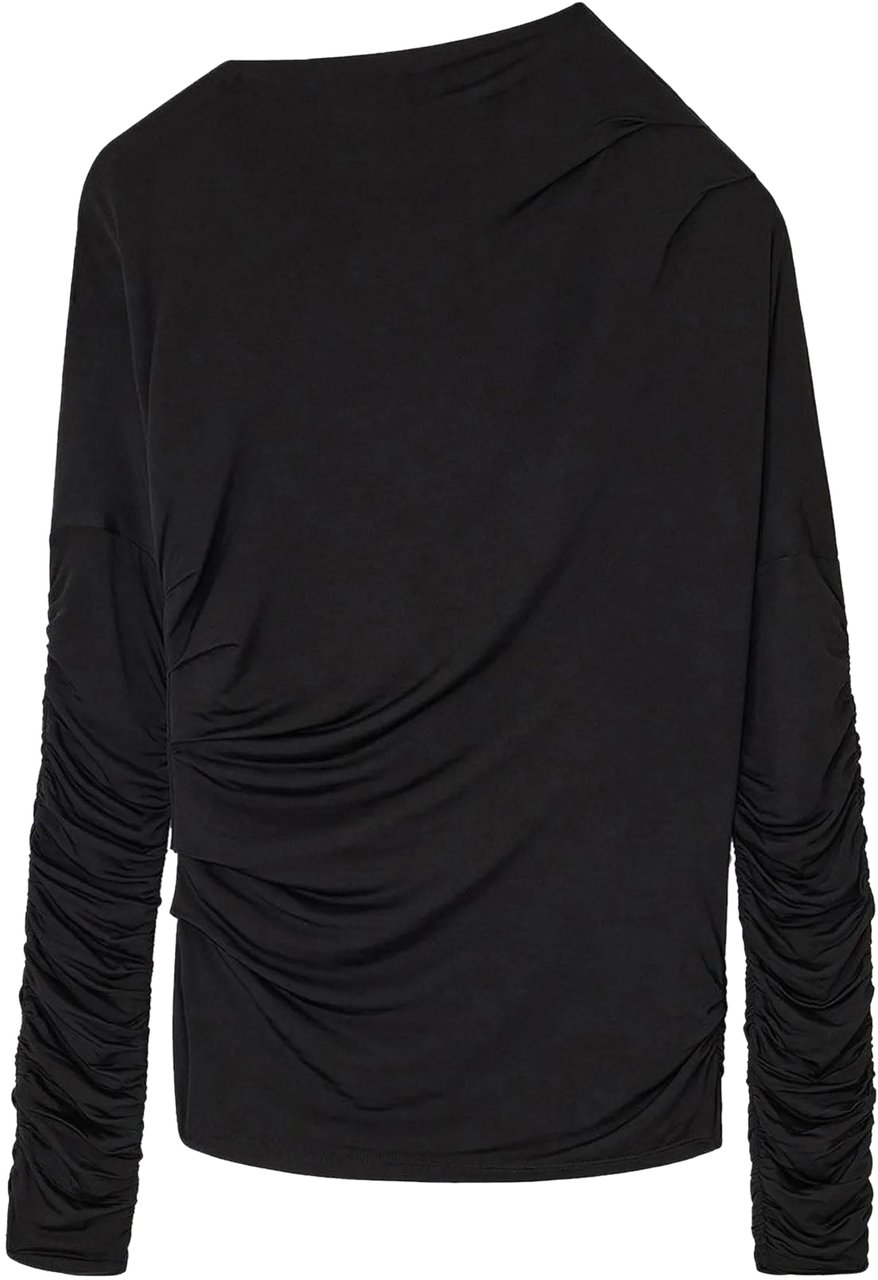 Ganni GLANZENDE GEPLOOIDE TOP Zwart