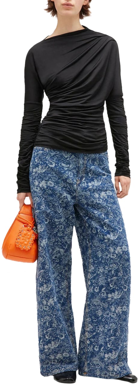 Ganni GLANZENDE GEPLOOIDE TOP Zwart