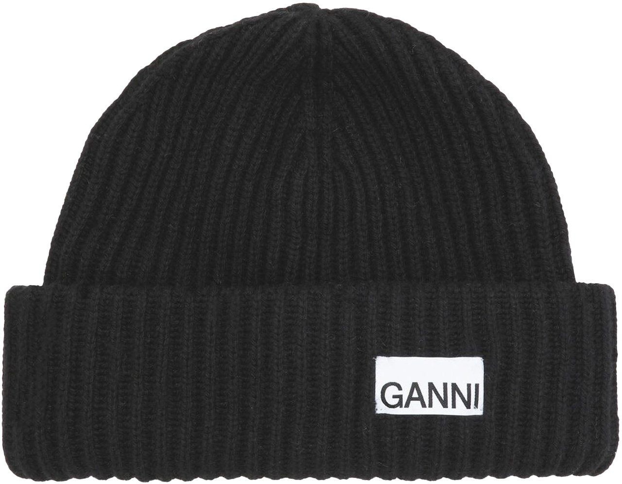 Ganni STRUCTURED RIB BEANIE BLACK Zwart