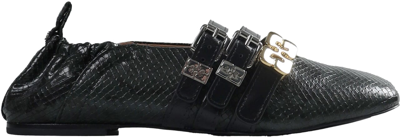 Ganni Sue Triple Ballerina Snake Zwart