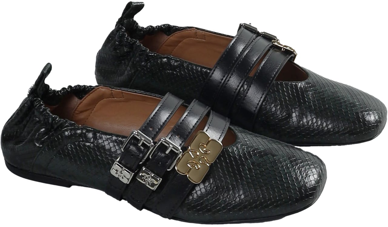 Ganni Sue Triple Ballerina Snake Zwart