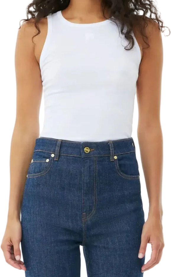 Ganni SOFT COTTON RIB TANK BRIGHT WHITE Wit