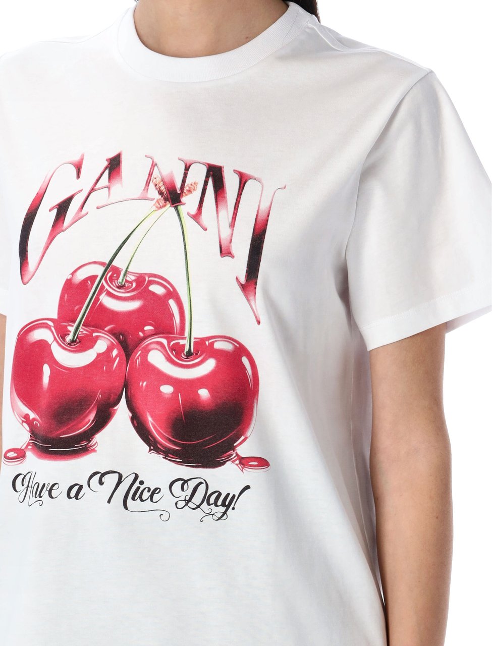 Ganni Cherry Tee Bianco Wit