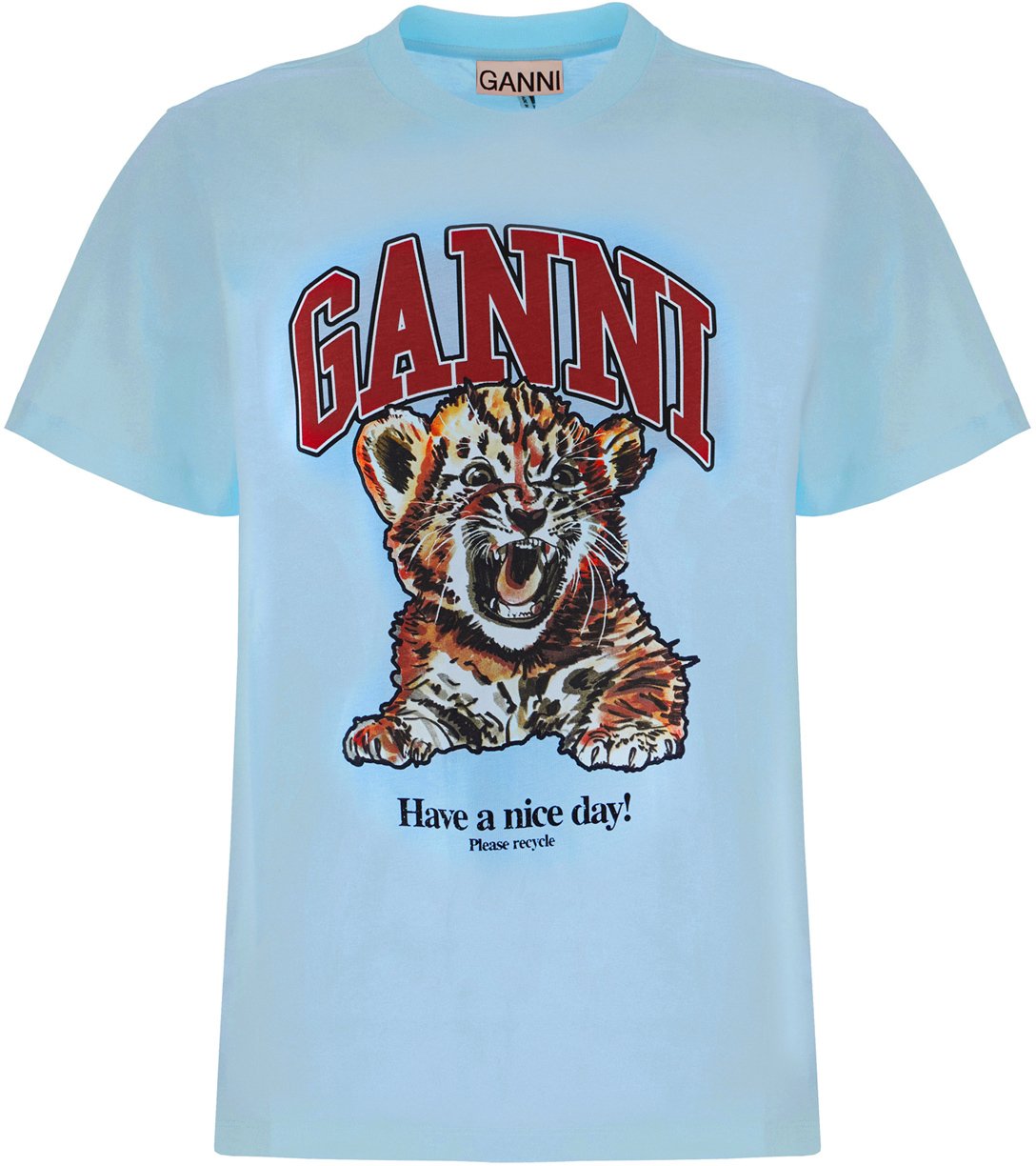 Ganni Ganni Light blue cotton t-shirt Lichtblauw