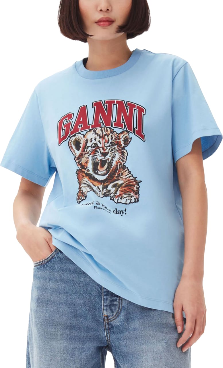 Ganni T-Shirts And Polos Light Blue Lichtblauw