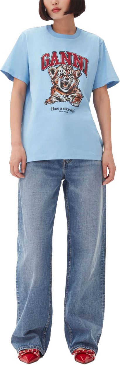 Ganni T-Shirts And Polos Light Blue Lichtblauw