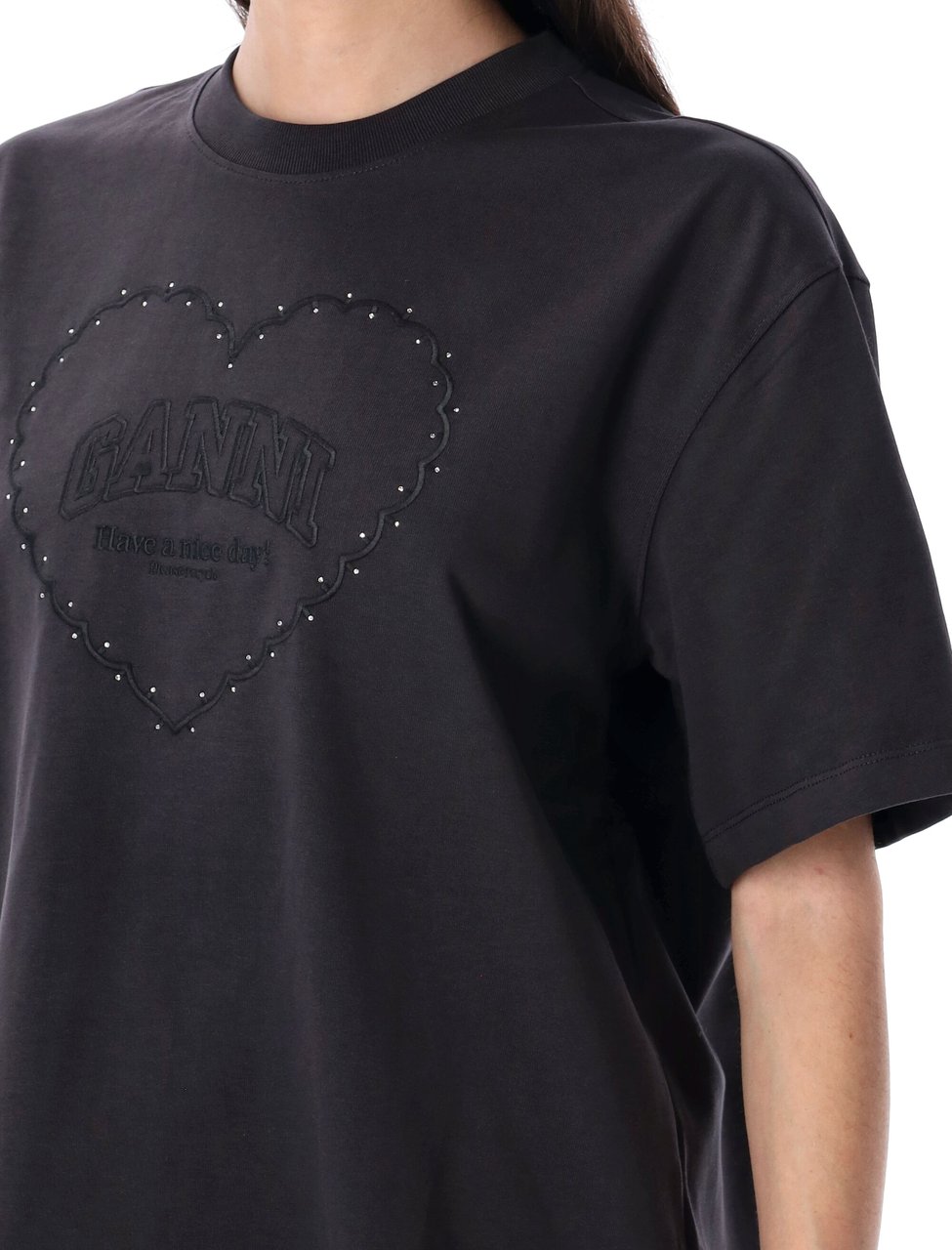 Ganni Heavy Cotton Drop Shoulder Heart Tshirt Phantom Divers