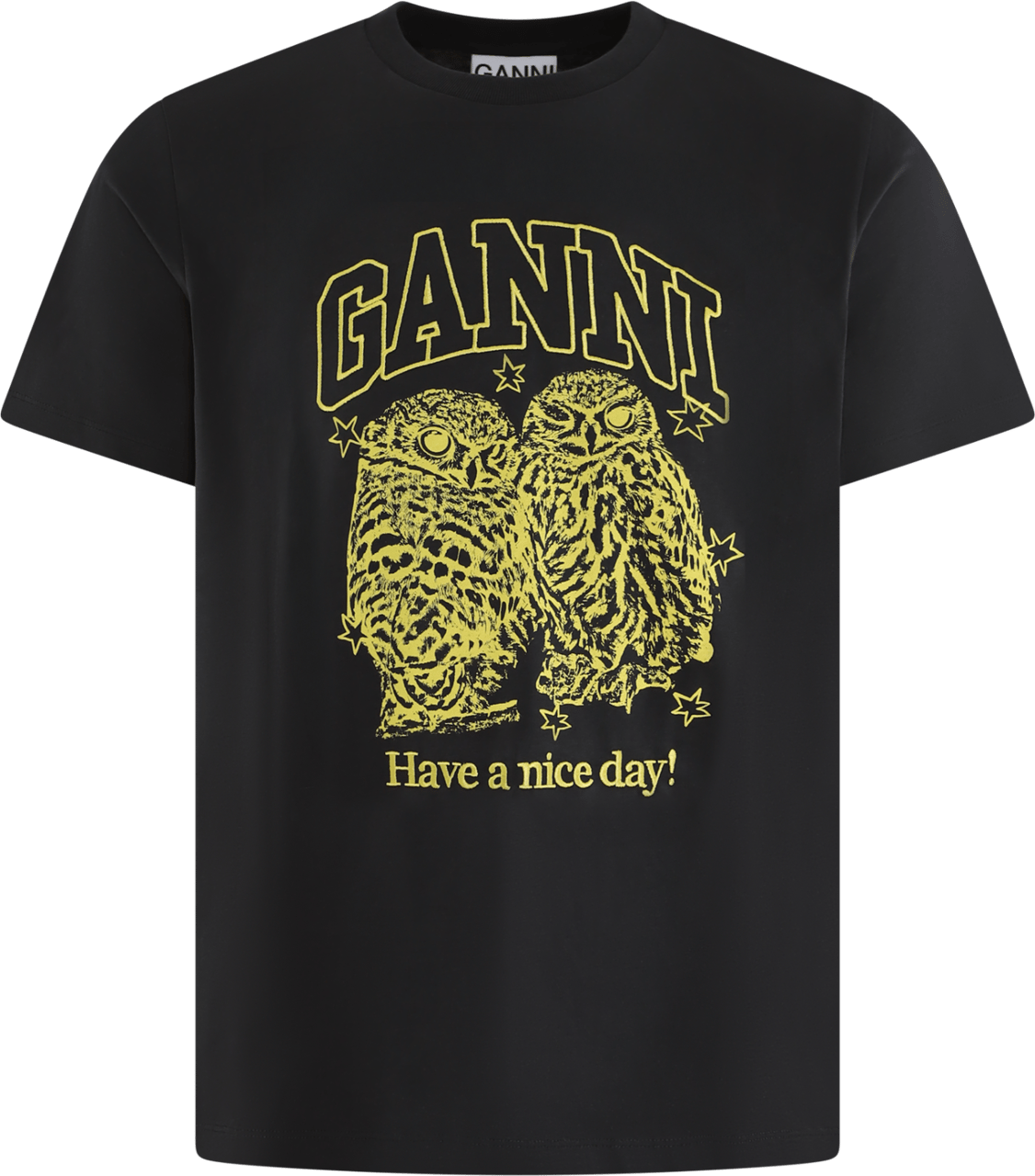Ganni Dames Owls Relaxed T-Shirt Zwart Zwart