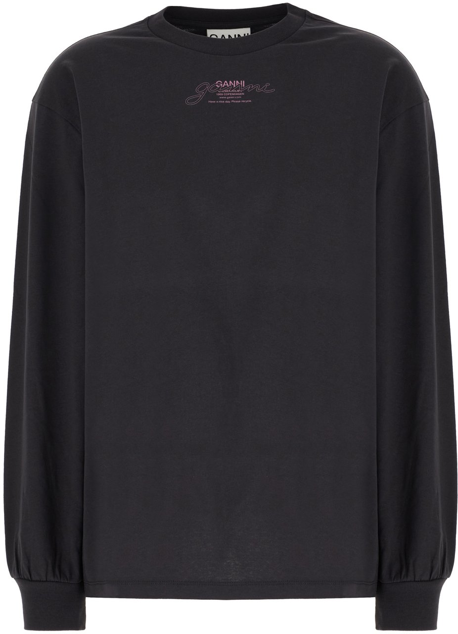 Ganni Ganni Charcoal grey cotton t-shirt Zwart