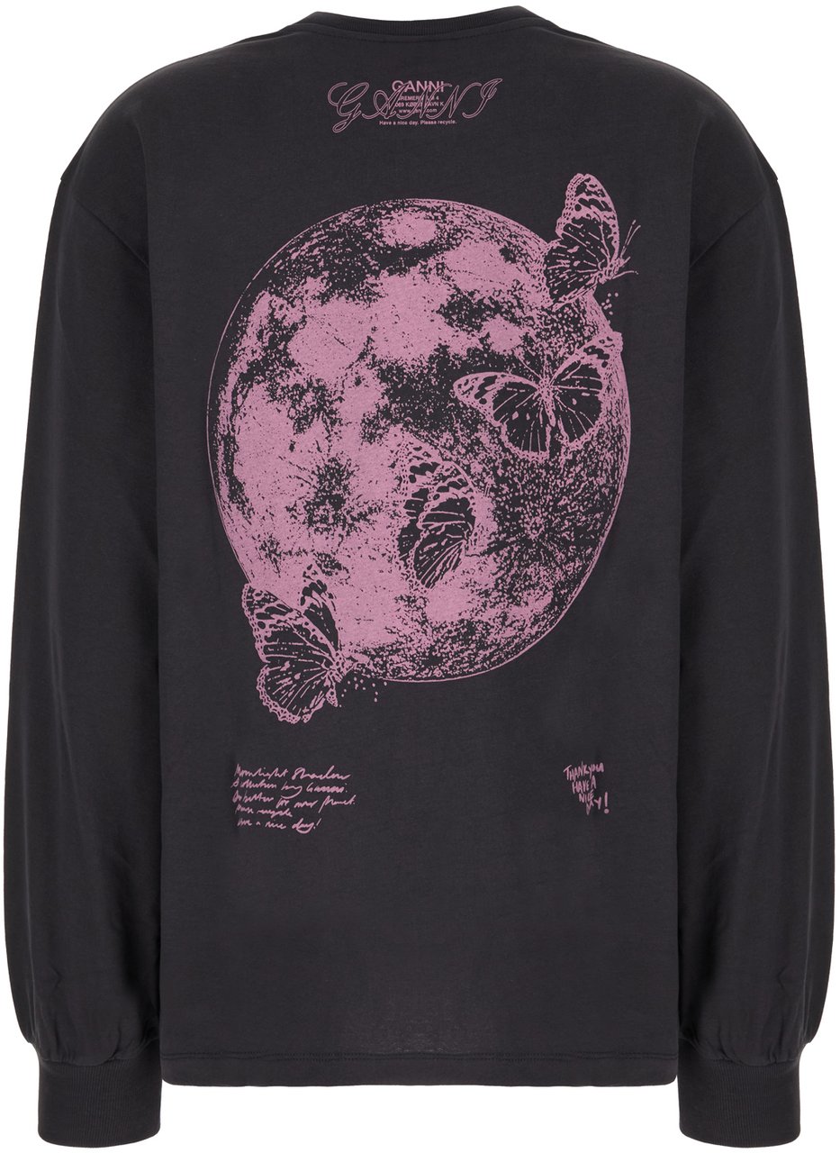 Ganni Ganni Charcoal grey cotton t-shirt Zwart