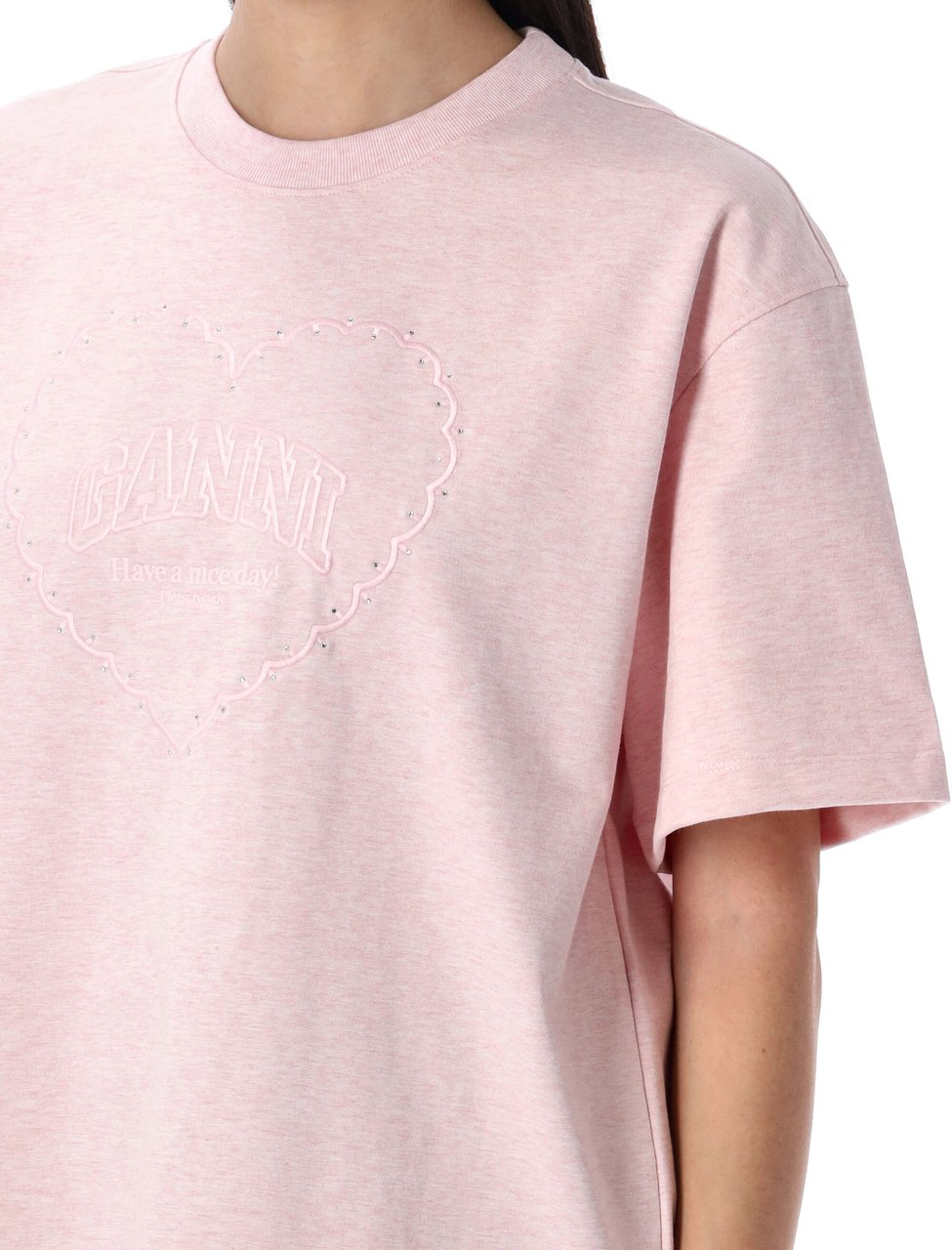 Ganni Heavy Cotton Drop Shoulder Heart Ts Chalk Pink Roze