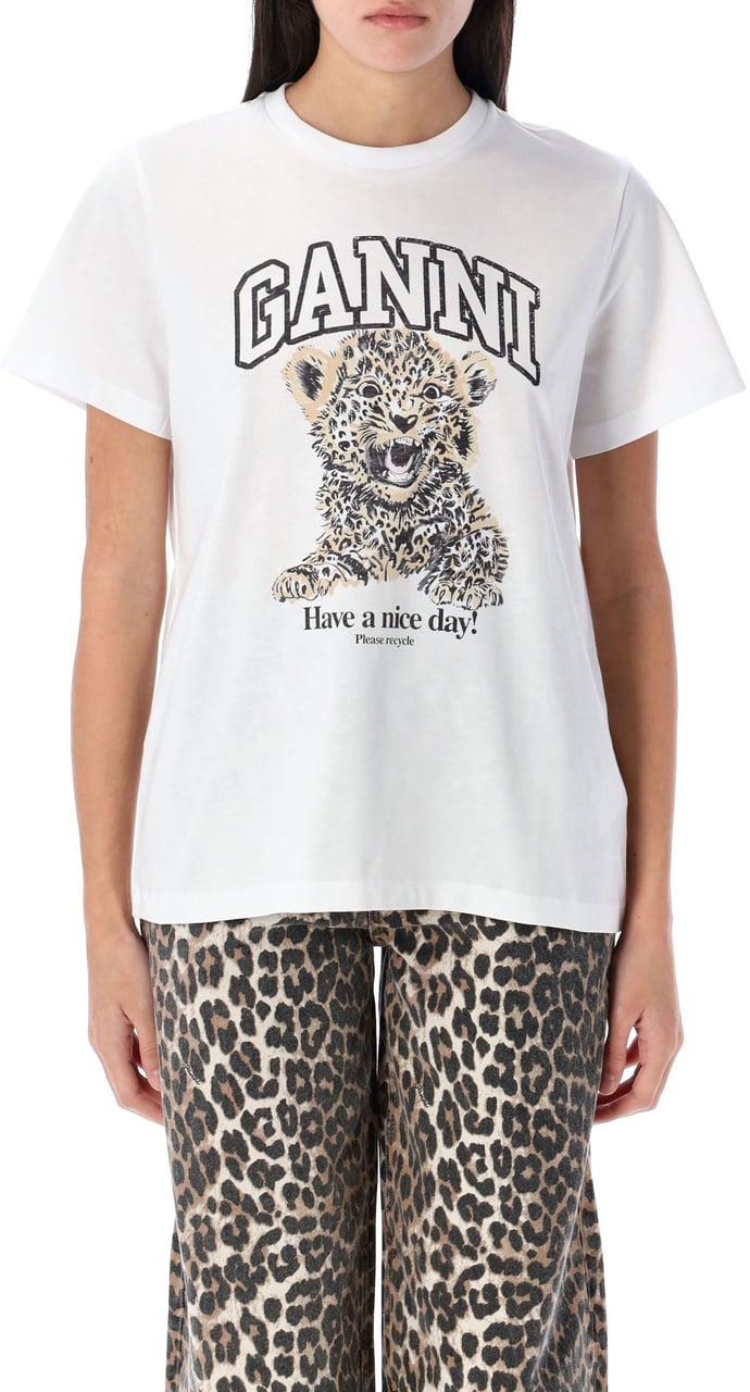 Ganni Tshirt Leo Grey Leo Dierenprint