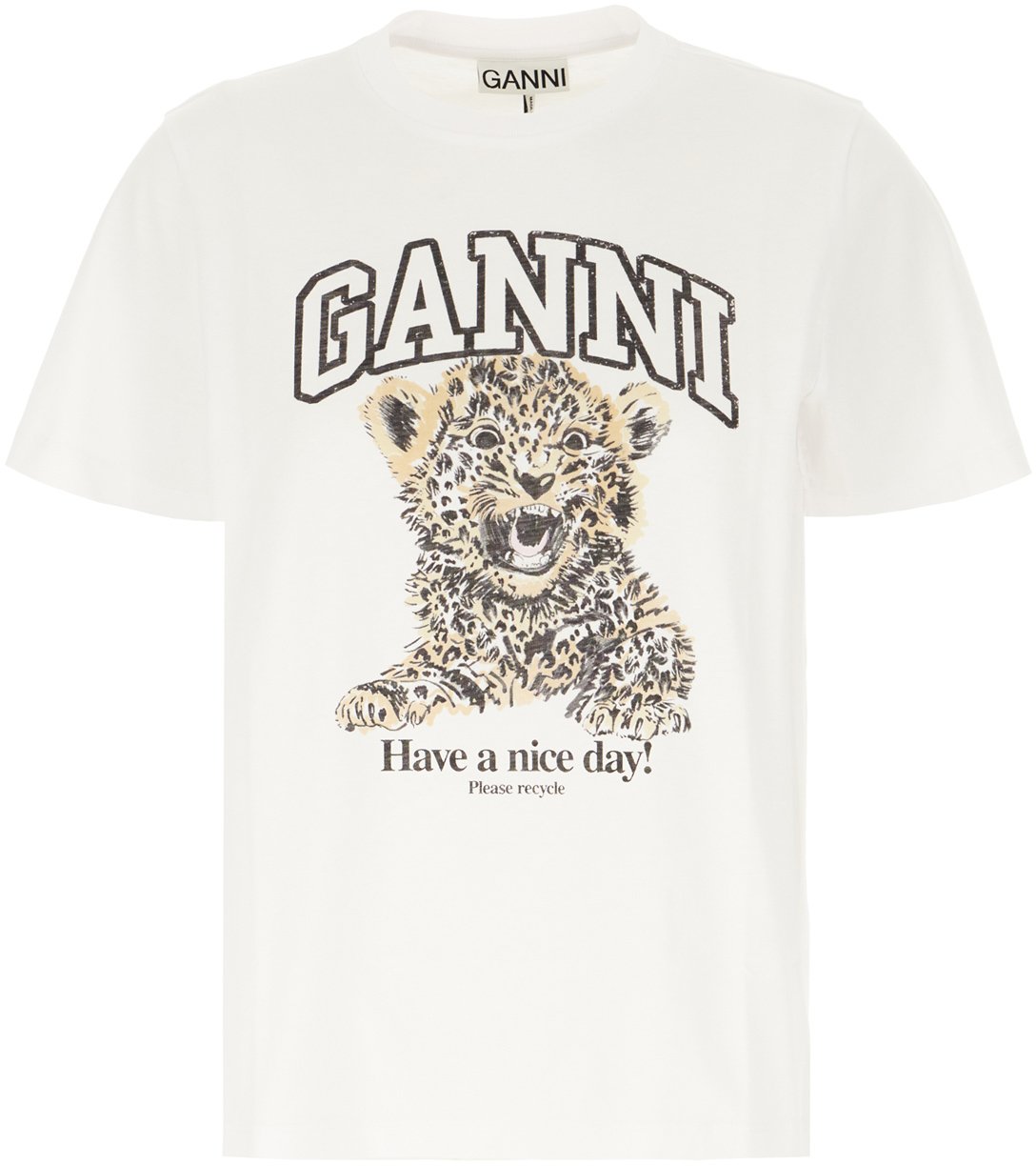 Ganni White cotton t-shirt Wit